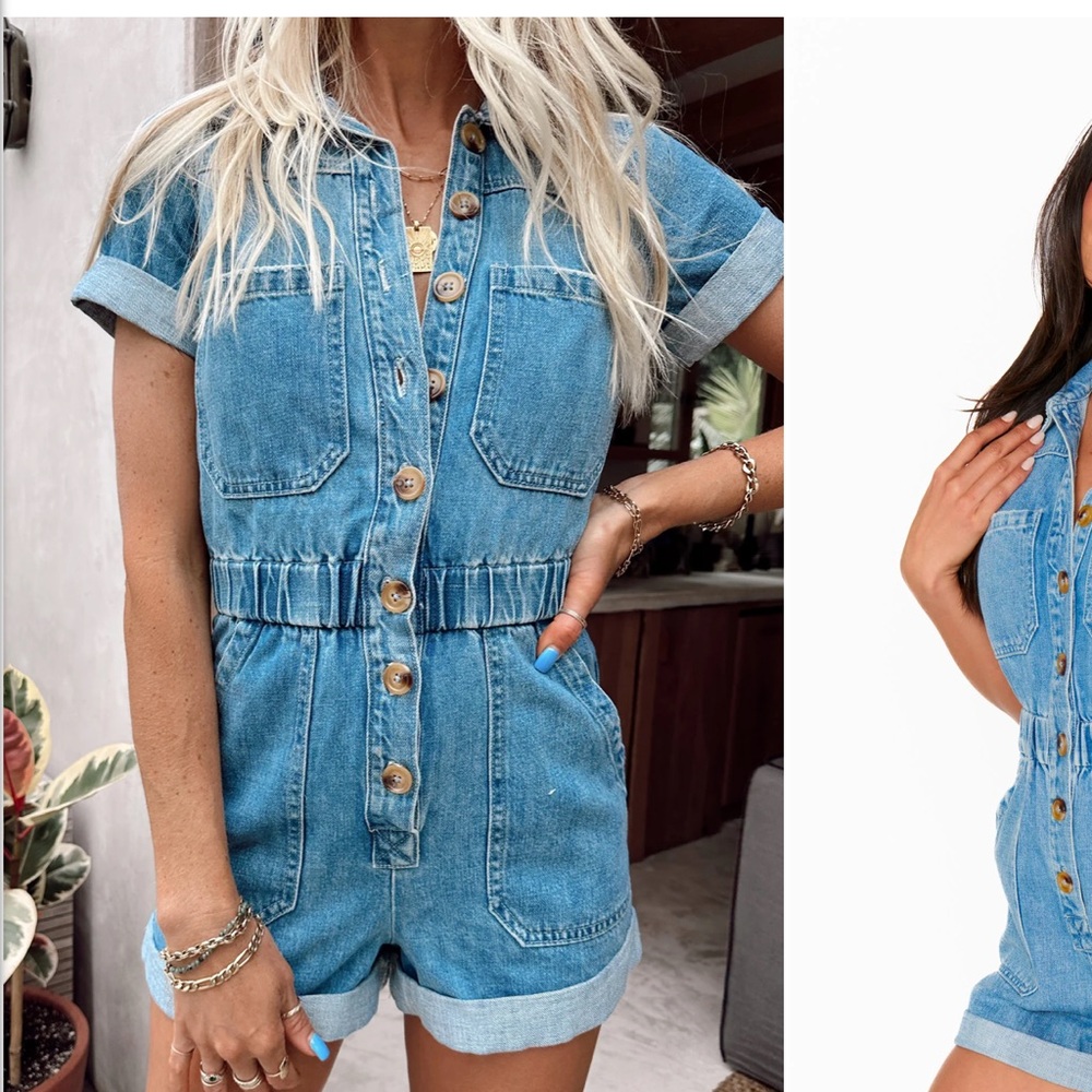 Show Me Your MuMu Denim Blue Romper